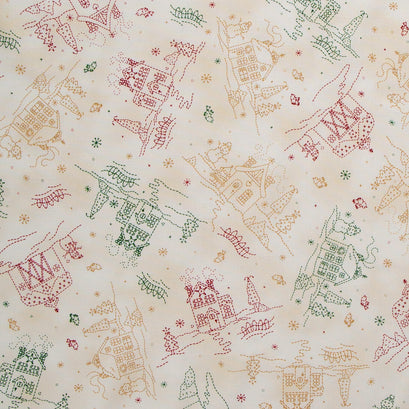Christmastime - Cottages Red Green Yardage