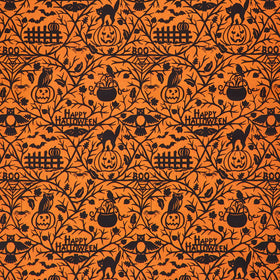 Pumpkin Grove - Halloween Motifs Orange Black Yardage