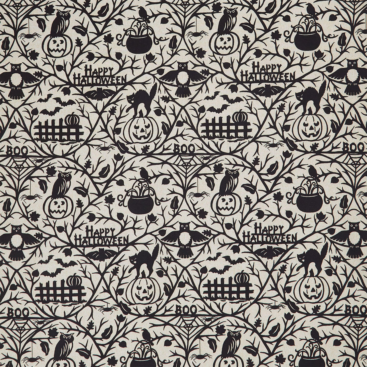 Pumpkin Grove - Halloween Motifs Tan Black Yardage