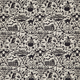 Pumpkin Grove - Halloween Motifs Tan Black Yardage