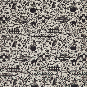 Pumpkin Grove - Halloween Motifs Tan Black Yardage