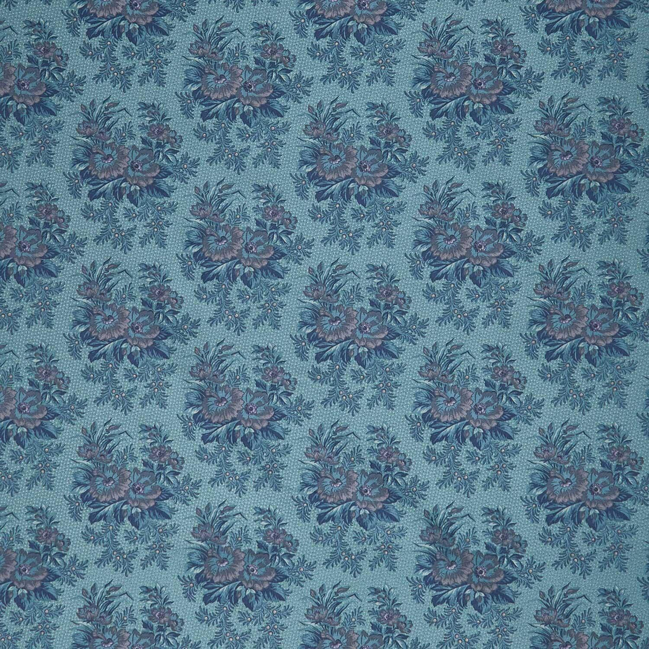 Midnight Bloom - Large Floral Clusters Teal Blue Yardage
