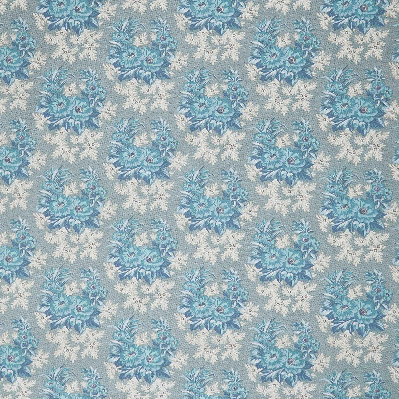 Midnight Bloom - Large Floral Clusters Tan Aqua Yardage