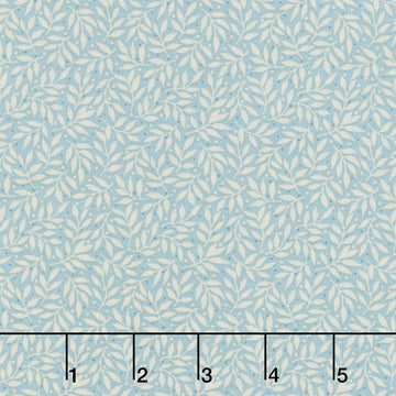 Midnight Bloom - Leaf Vine Cream Aqua Yardage