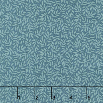 Midnight Bloom - Leaf Vine Teal Blue Yardage