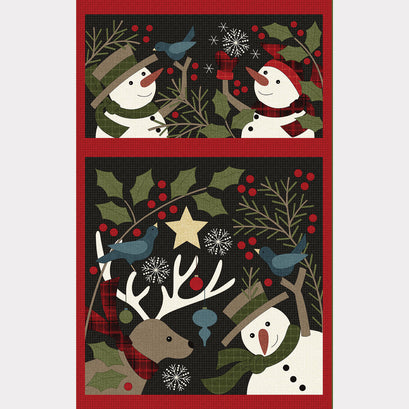 Holly Jolly Flannel - Snowmen Black Panel