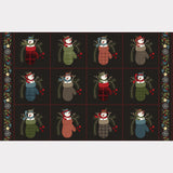 Holly Jolly Flannel - Snowmen Blocks Black Panel