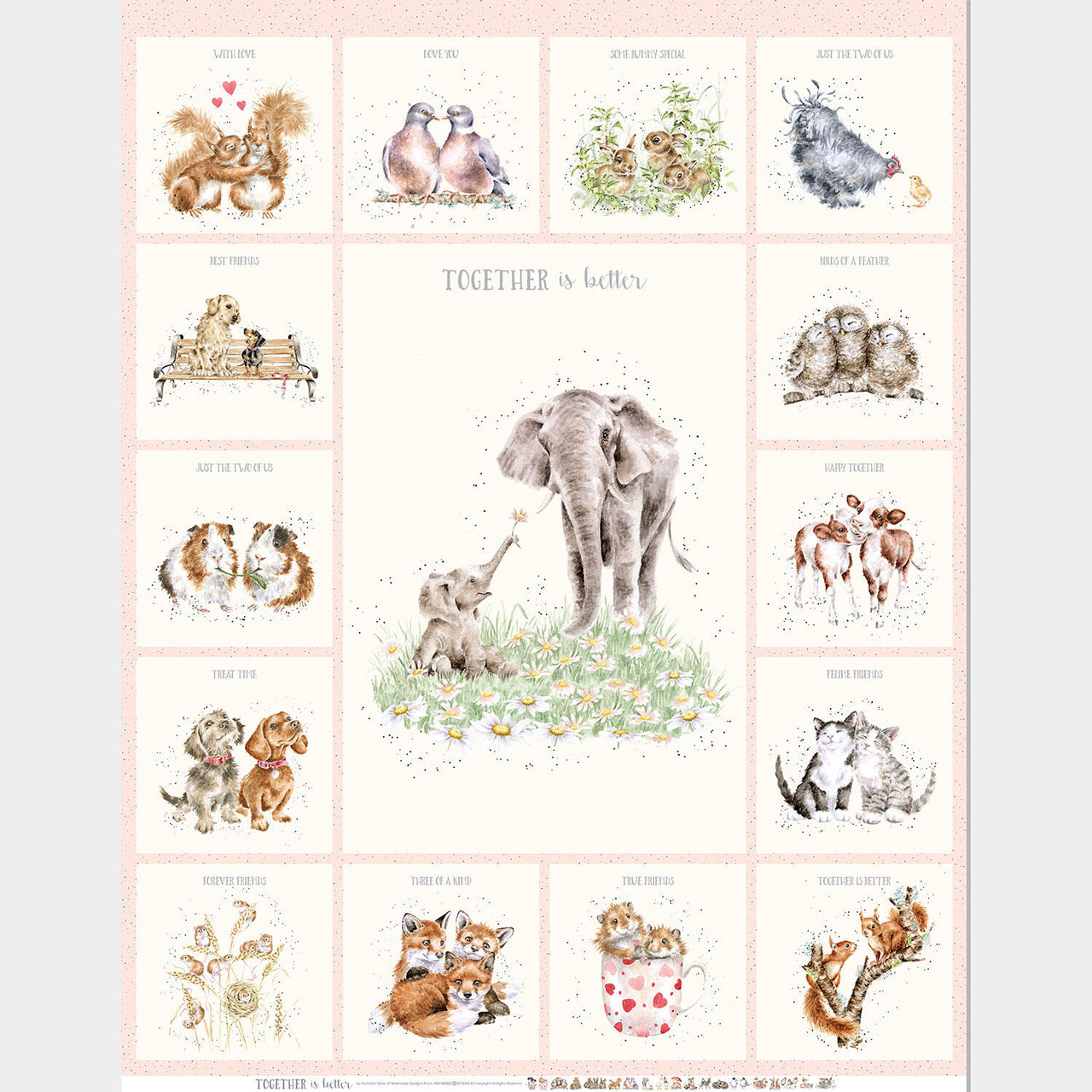 Together Is Better - Elephant Pale Pink Minky Panel