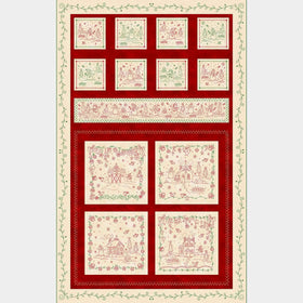 Christmastime - Cottages and Snowman Red Green Panel