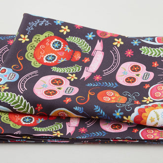 La Vida Loca - Sugar Skulls Charcoal 2 Yard Cut