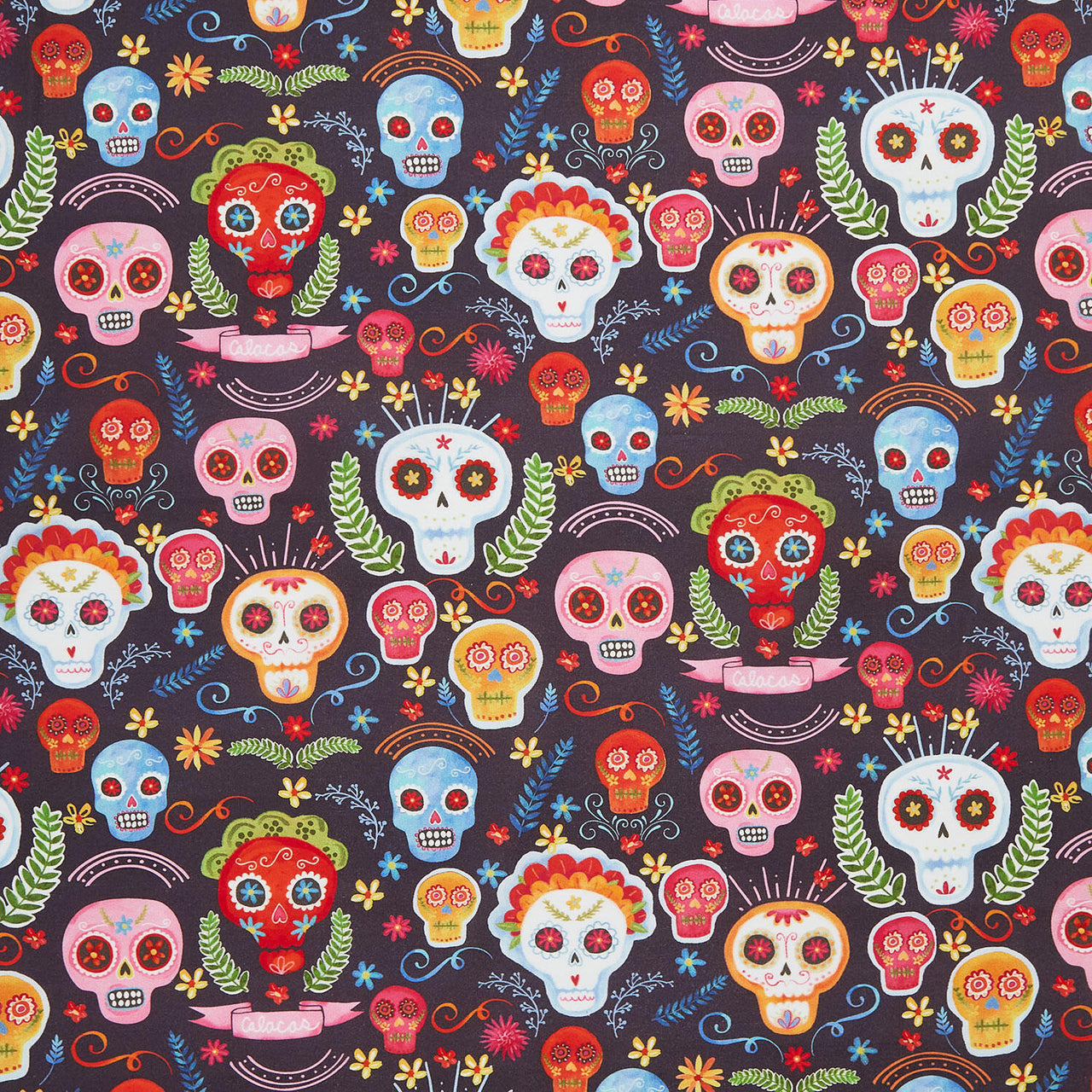 La Vida Loca - Sugar Skulls Charcoal Yardage