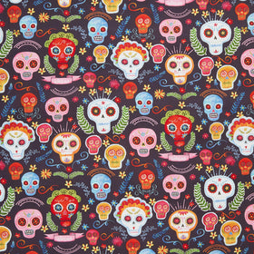 La Vida Loca - Sugar Skulls Charcoal Yardage