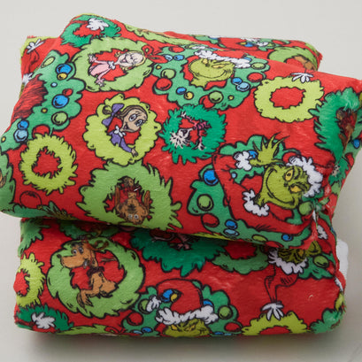 How the Grinch Stole X-Mas Minky - Christmas Wreaths Red Yardage 2 Yard Cut