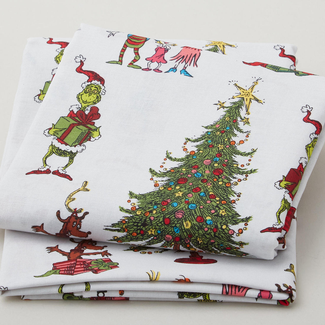 How the Grinch Stole Christmas 5 - Christmas Grinch Collage White Yardage 2 Yard Cut