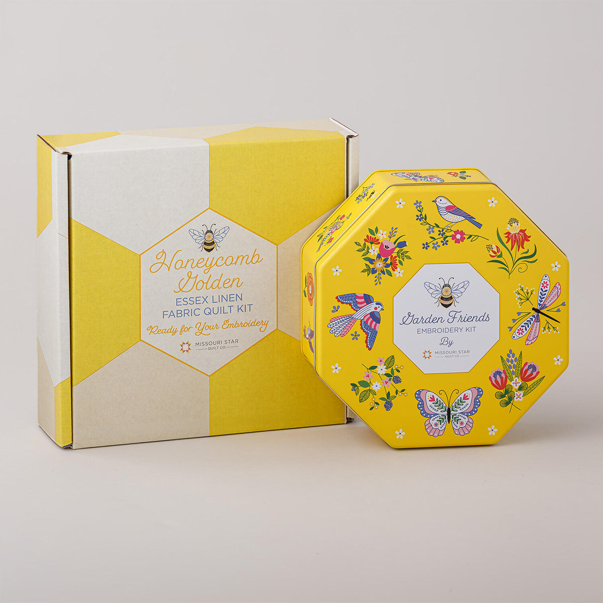A Golden Bundle - Garden Friends Embroidery Kit PLUS Honeycomb Golden Quilt Kit