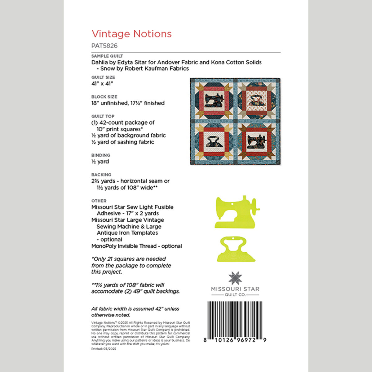 Vintage Notions Quilt Pattern by Missouri Star