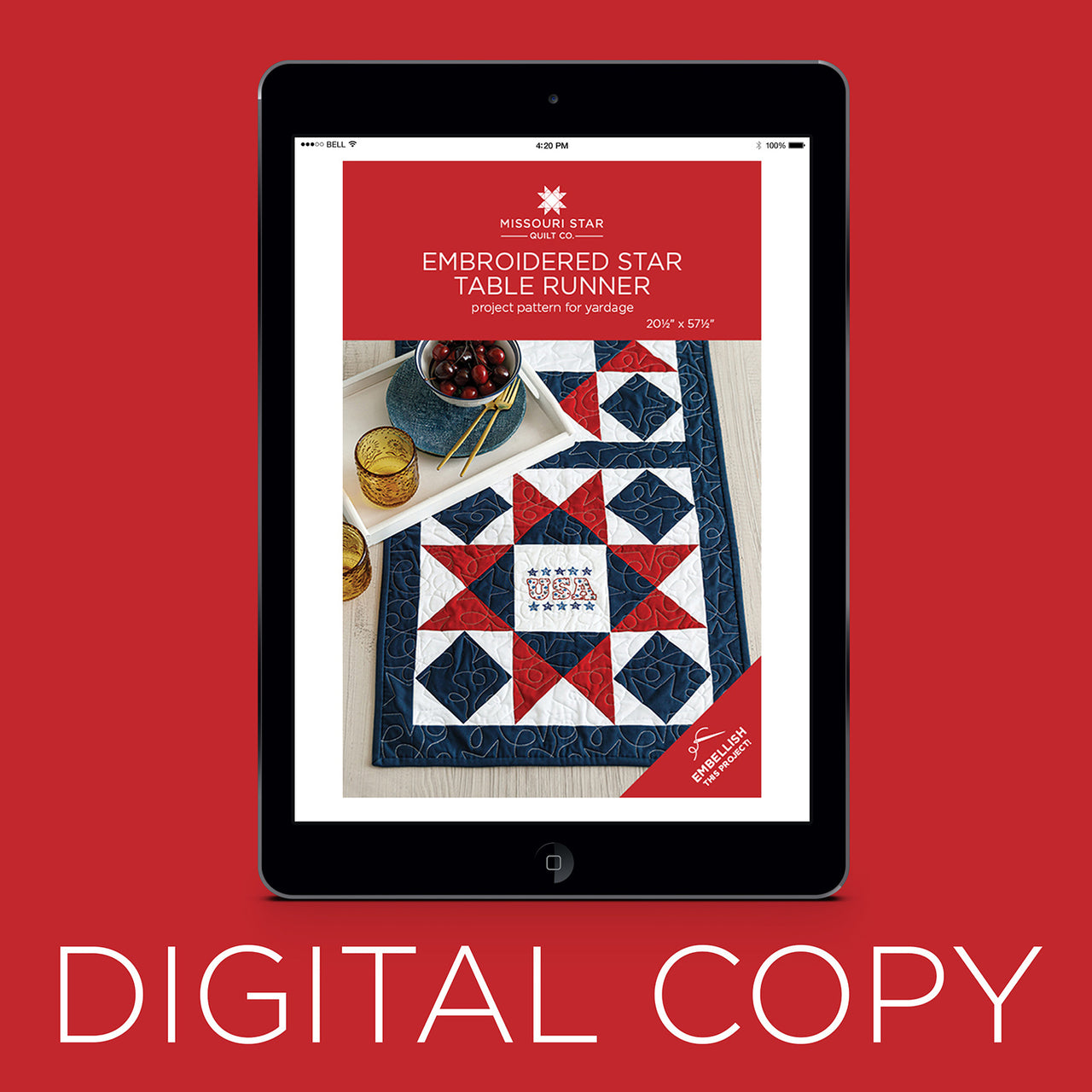 Digital Download - Embroidered Star Table Runner Pattern by Missouri Star