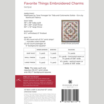 Favorite Things Embroidered Charms Quilt Pattern by Missouri Star
