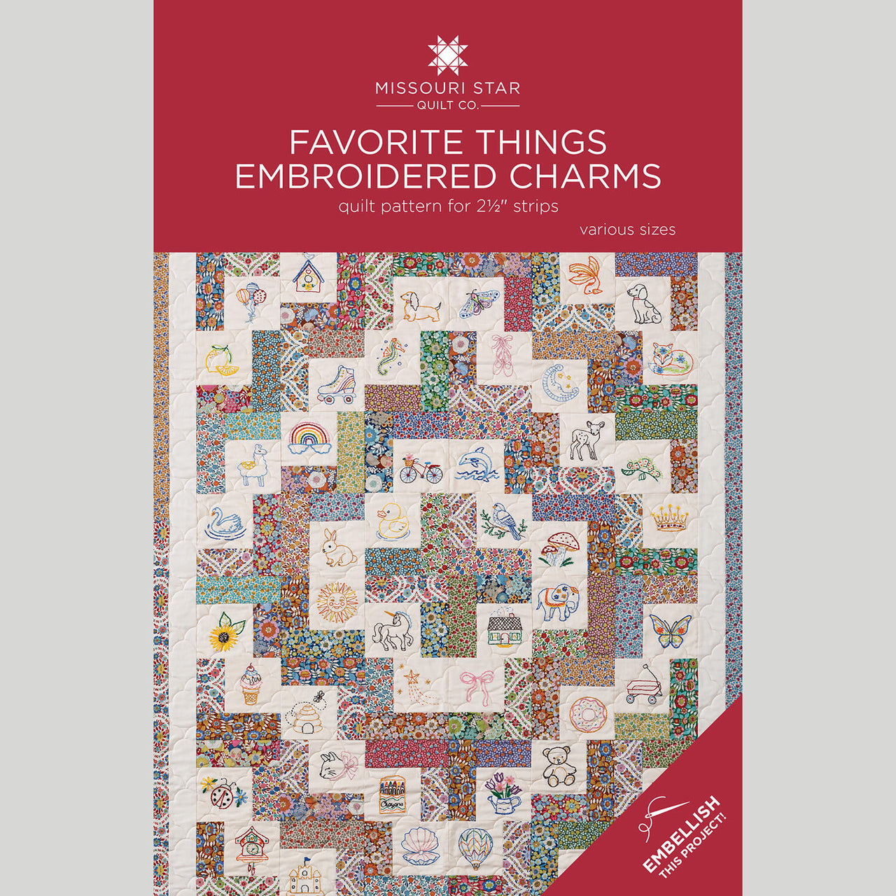 Favorite Things Embroidered Charms Quilt Pattern by Missouri Star