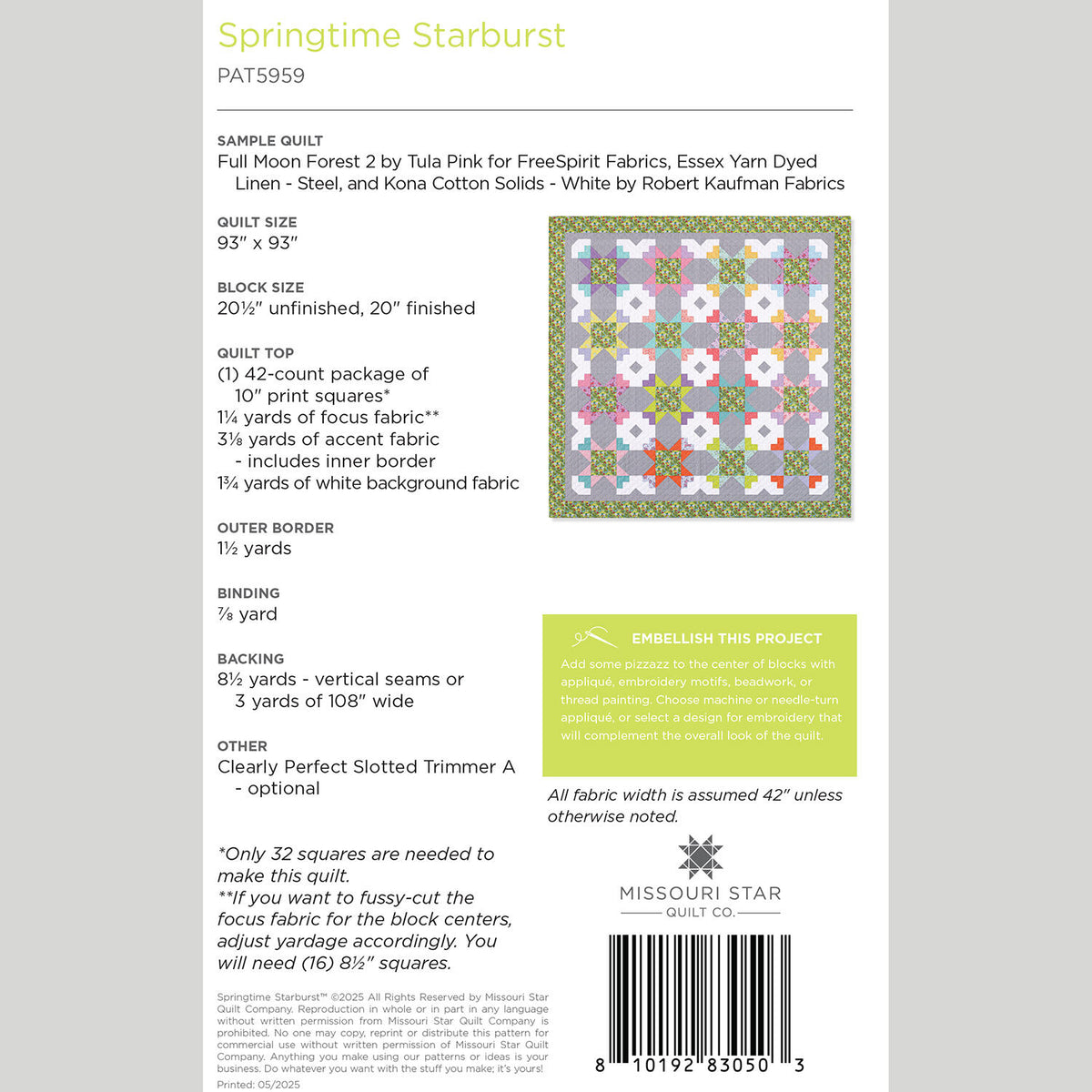 Digital Download - Springtime Starburst Quilt Pattern by Missouri Star