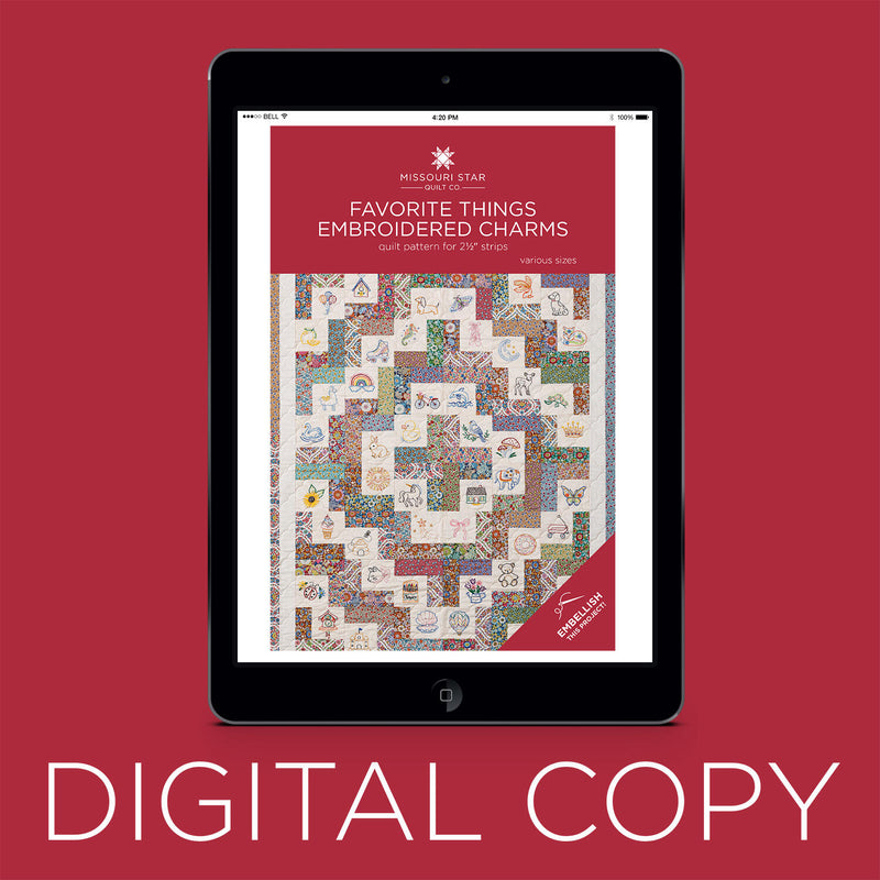 Digital Download - Favorite Things Embroidered Charms Quilt Pattern by Missouri Star