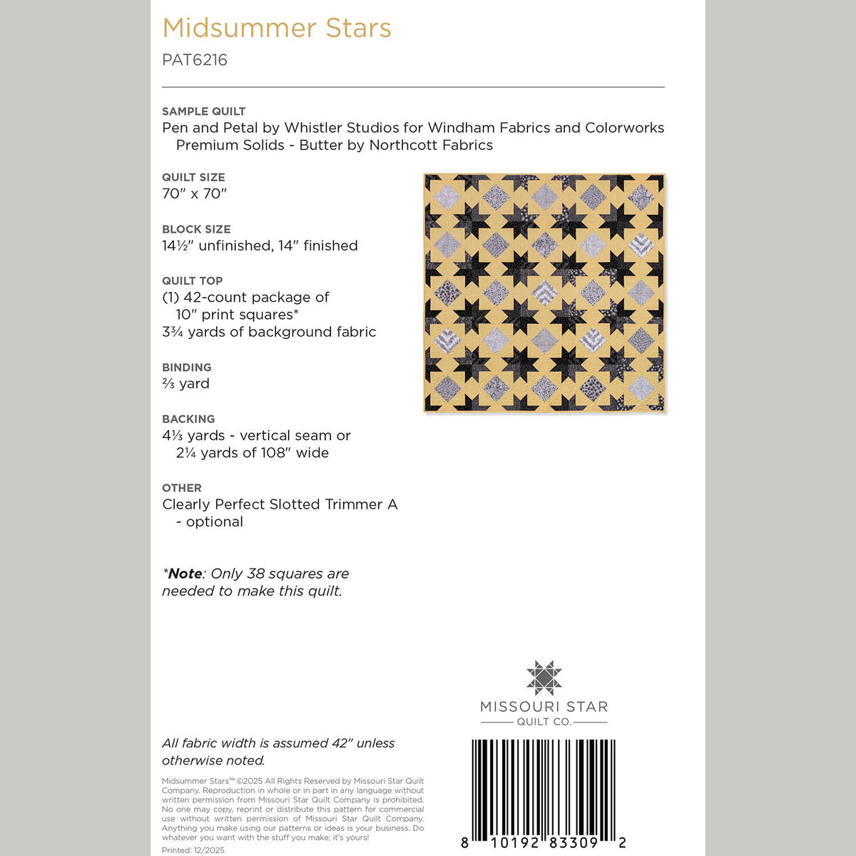 Digital Download - Midsummer Stars Quilt Pattern by Missouri Star