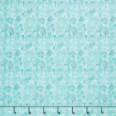 Serena Shores - Sketchy Shells Aqua Yardage