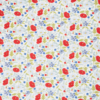 Red, White & Bloom - Patriotic Floral Daisy White Yardage