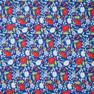 Red, White & Bloom - Patriotic Floral Midnight Blue Yardage