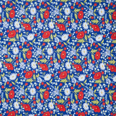 Red, White & Bloom - Patriotic Floral Midnight Blue Yardage