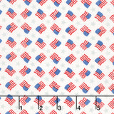 Red, White & Bloom - Tossed Flags And Stripes Daisy White Yardage