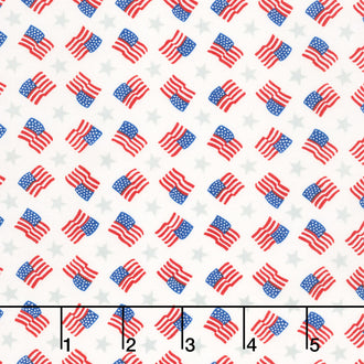 Red, White & Bloom - Tossed Flags And Stripes Daisy White Yardage