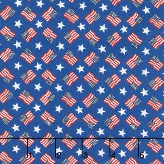 Red, White & Bloom - Tossed Flags And Stripes Midnight Blue Yardage