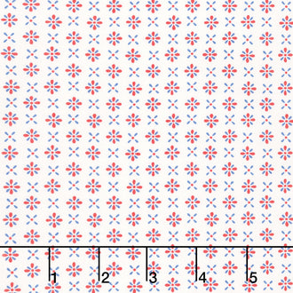 Red, White & Bloom - Firework Flowers Daisy White Yardage