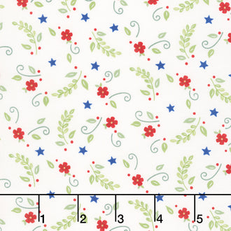 Red, White & Bloom - Flower And Leaves Daisy White Yardage