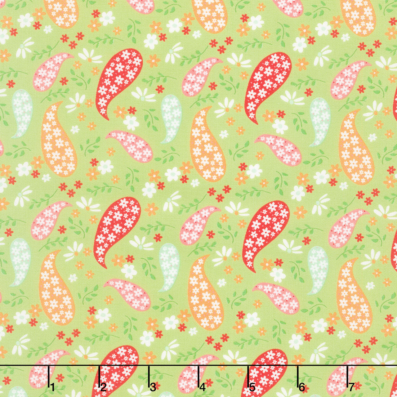 Raspberry Summer - Paisley Lime Yardage