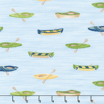 On Lake Time - Canoes And Kayaks Sky Blue Yardage