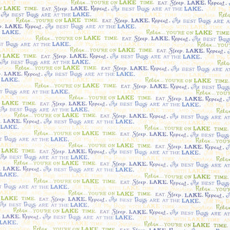 On Lake Time - Lake Words Cloud White Yardage