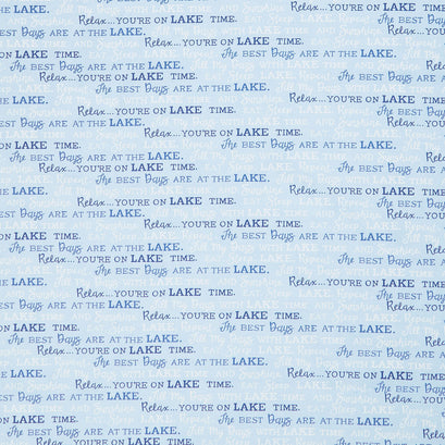 On Lake Time - Lake Words Sky Blue Yardage
