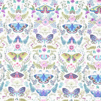 Nightshade - Butterfly Damask White Multi Yardage