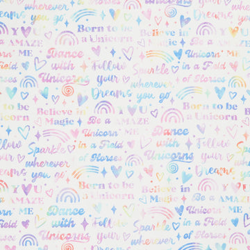 Sparkle Magic - Words White Multi Yardage