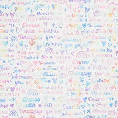 Sparkle Magic - Words White Multi Yardage