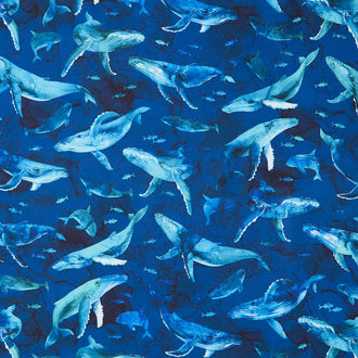Deep Blue - Whales Dark Blue Multi Yardage