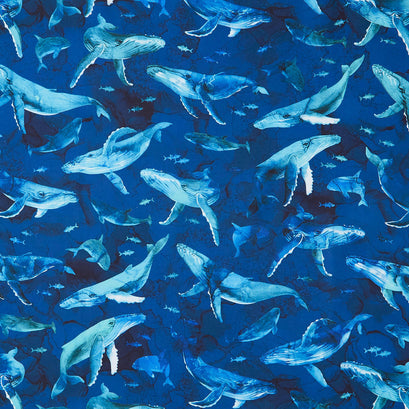 Deep Blue - Whales Dark Blue Multi Yardage