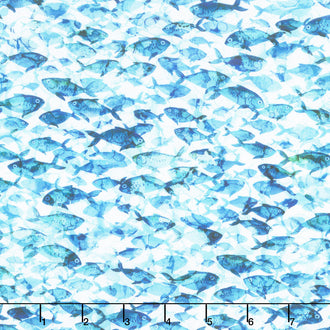 Deep Blue - Fish White Multi Yardage