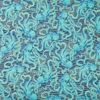 Shimmer - Enigma Octopus Dark Blue Multi Metallic Yardage