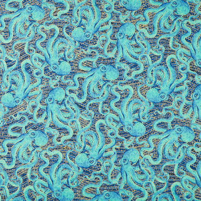 Shimmer - Enigma Octopus Dark Blue Multi Metallic Yardage