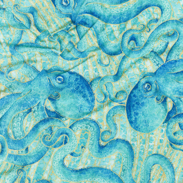 Shimmer - Enigma Octopus Light Turquoise Multi Metallic Yardage
