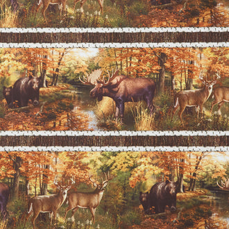 Wilderness - Animal Border Stripe Brown Multi Yardage