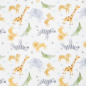 Sunny Safari - Animal Toss Cott White Multi Yardage